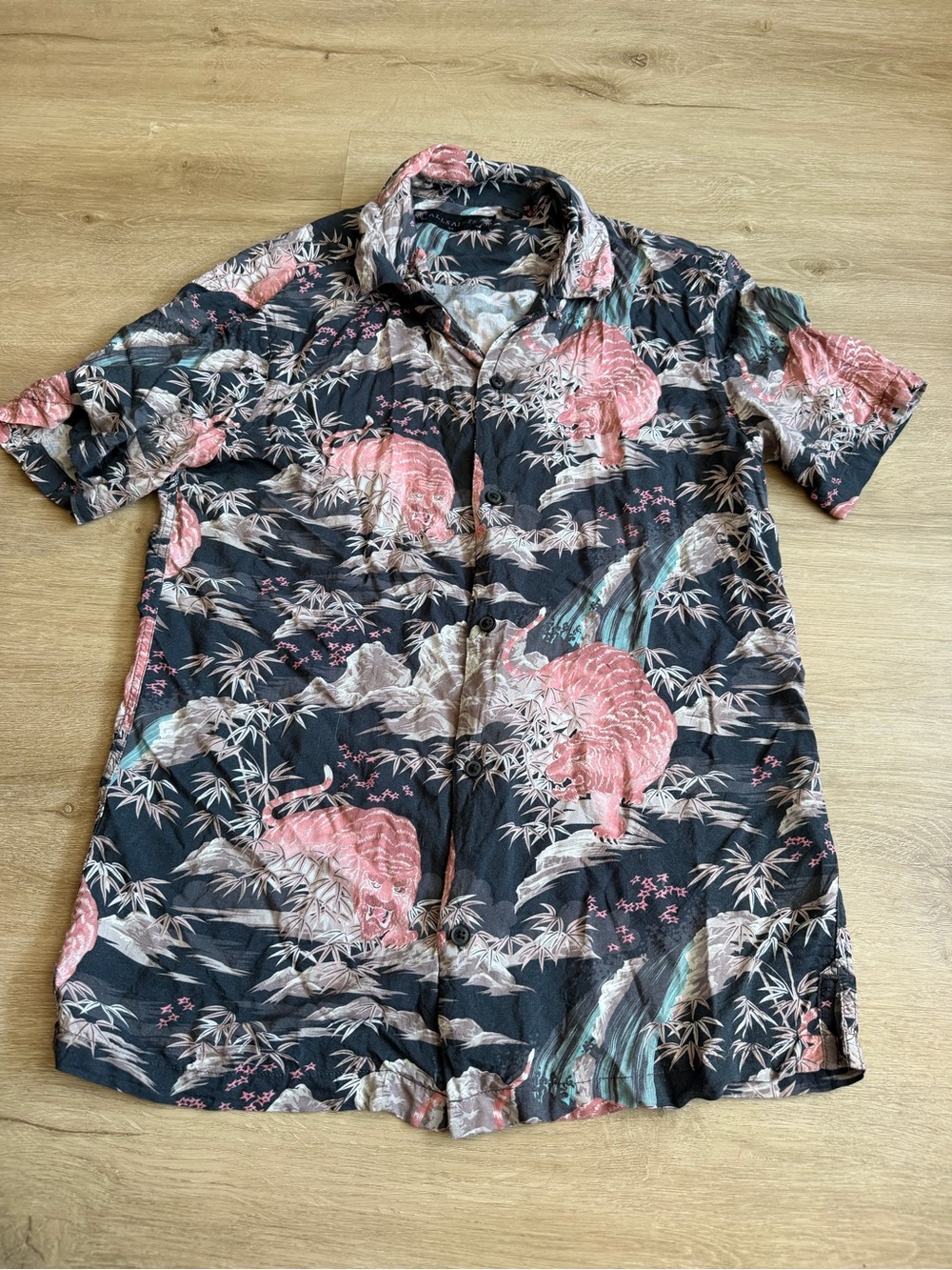 All Saints Hawaiian Shirt Tiger SZ XS